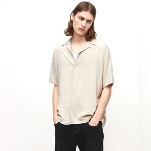 AllSaints Venice Revere Collar Viscose Camp Shirt Relaxed Men’s L, Short Sleeve